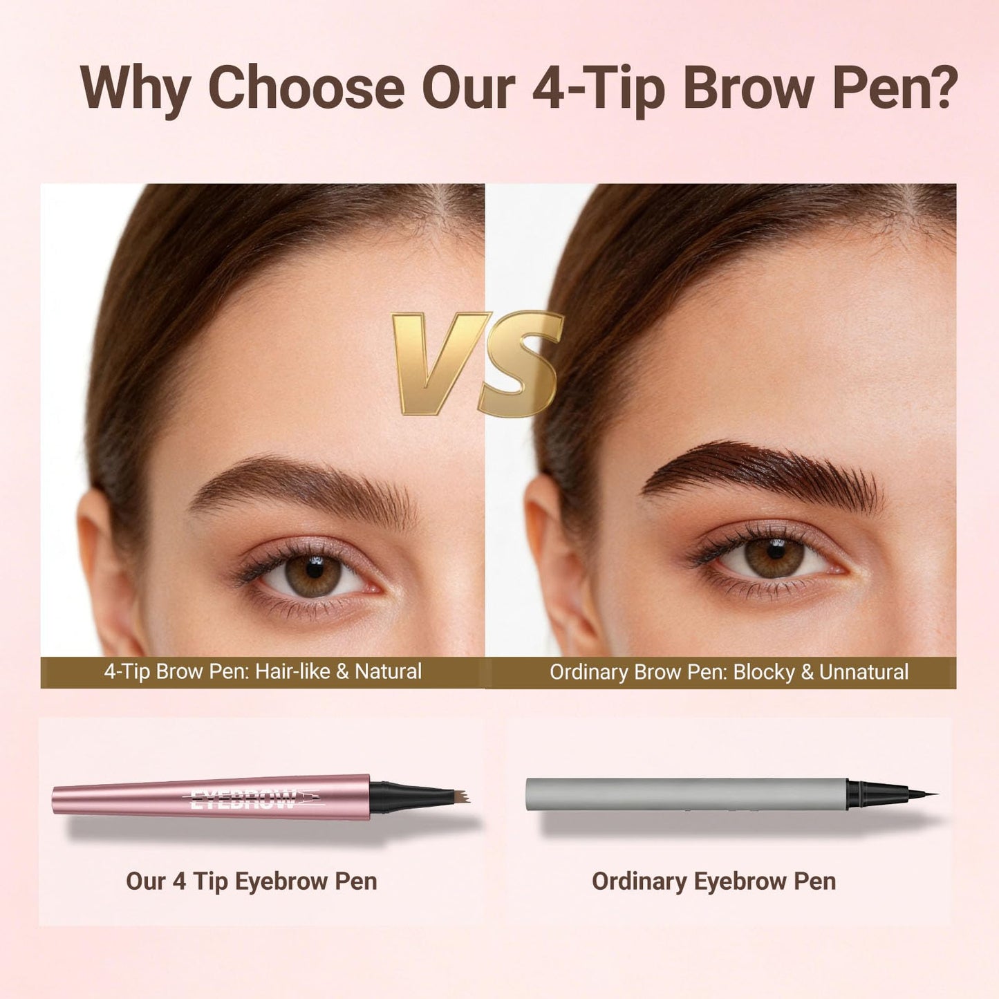 Micro-Fork Eyebrow Pencil for Sparse Brows, 4-Tip Eyebrow Pen for Natural Hair-Like Strokes, Smudge-Proof Makeup Tool for Defined Brows (06# Black Brown)