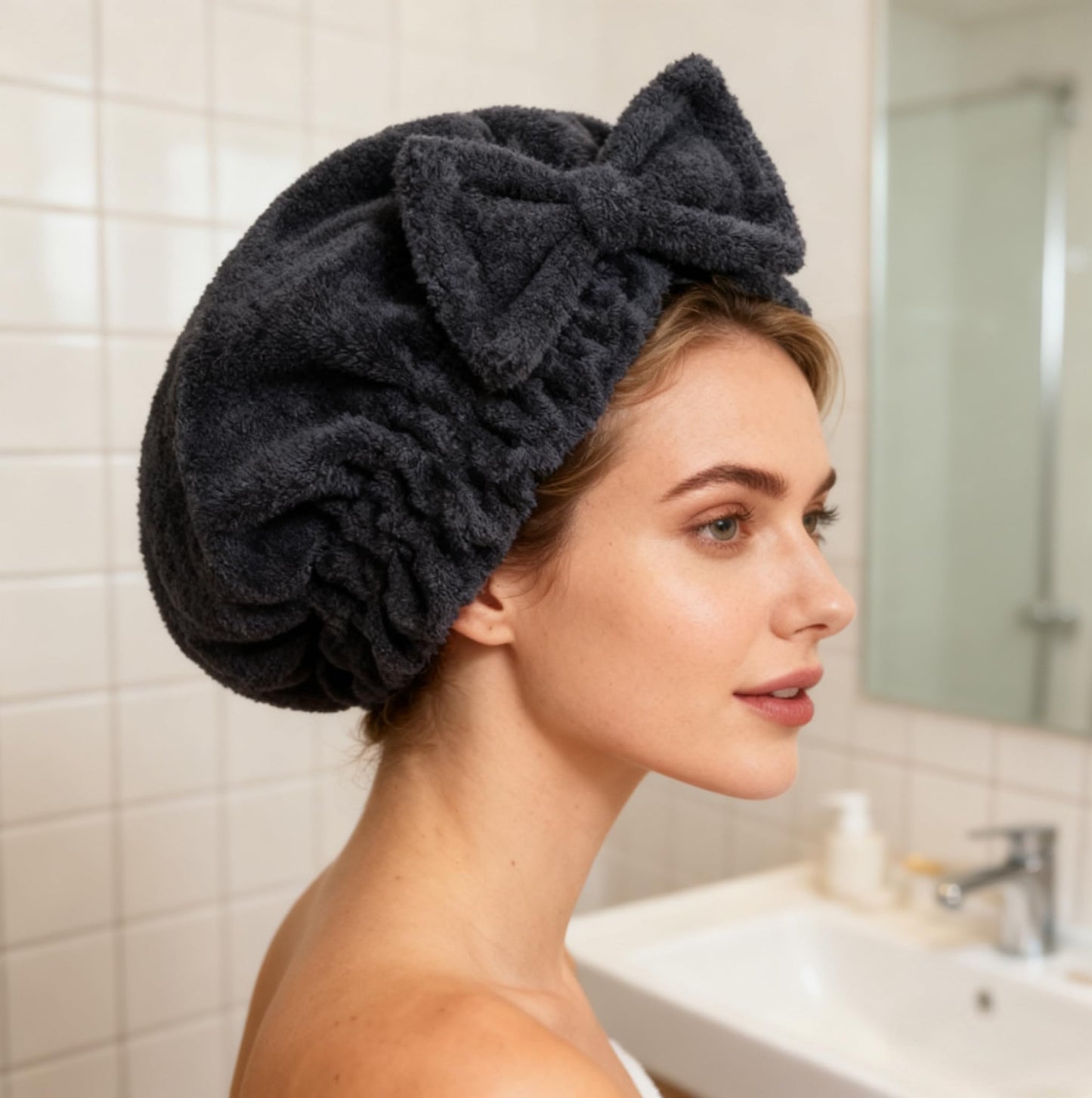 HOPESHINE Microfiber Hair Towel Cap for Women Wet Short or Long Curly Hair Super Absorbent Quick Dry Turbans Anti Frizz Great Gift for Women and Girls (Black, 1)