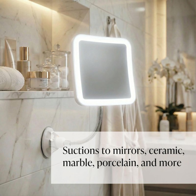 Fancii 10X LED Lighted Travel Makeup Mirror - Flexible Gooseneck, Cordless & Suction Lock