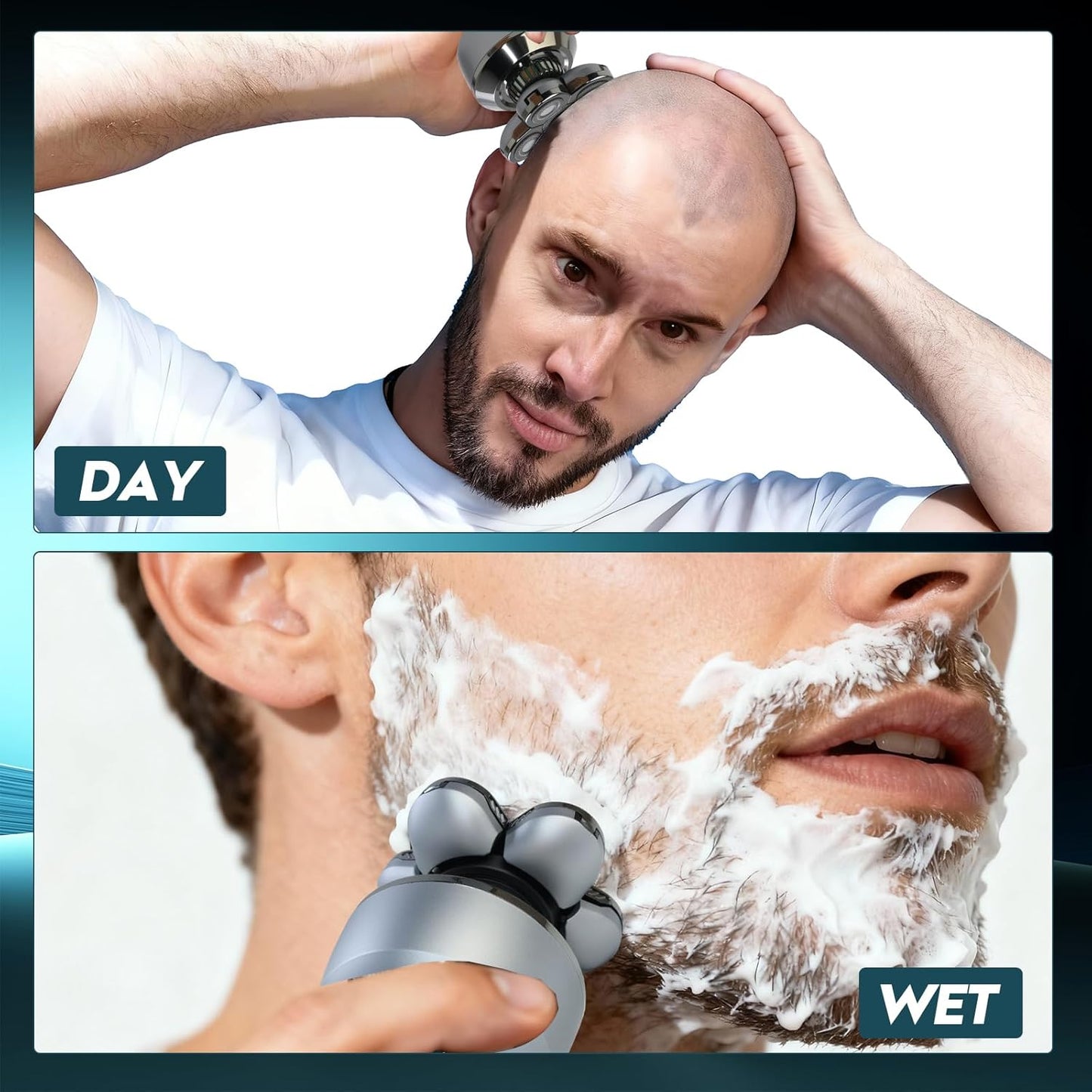 Electric Head Shaver for Bald Men - 6D Floating Heads, IPX8 Waterproof, Fast Charging Grooming Kit | Dry & Wet Use