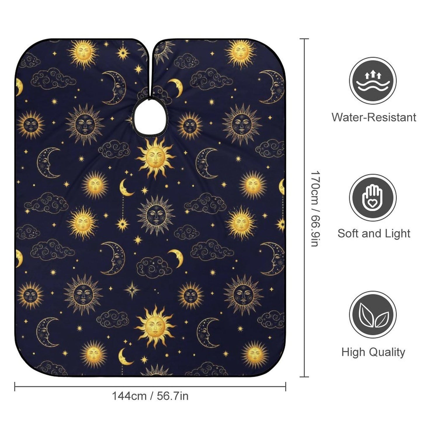 Fashion Salon Barber Cape Professional Hair Cutting Cape with Adjustable Snap Closure Sun Moon Boho Astrology