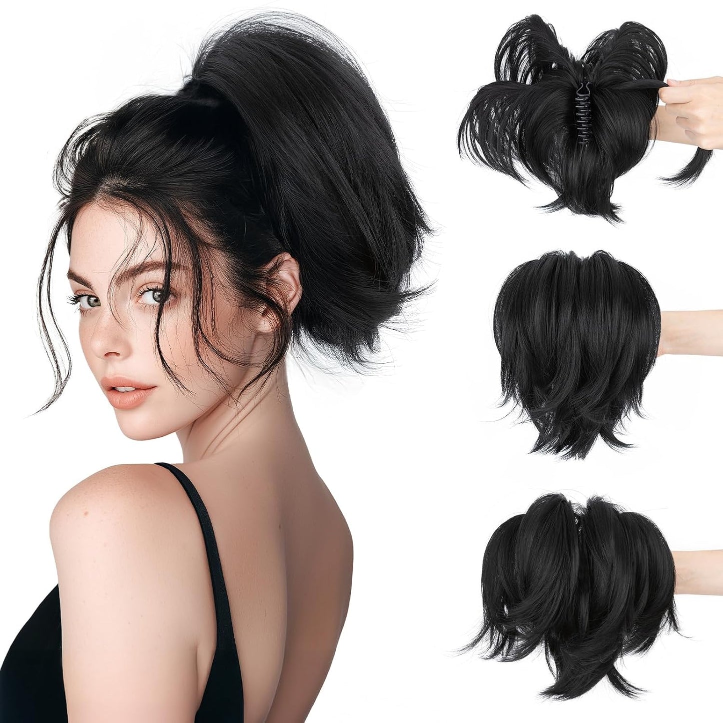 Claw Clip Short Ponytail Hair Extensions - Messy Bun Hair Piece for Women | DIY Bendable Synthetic Hair #12 Light Chocolate Brown