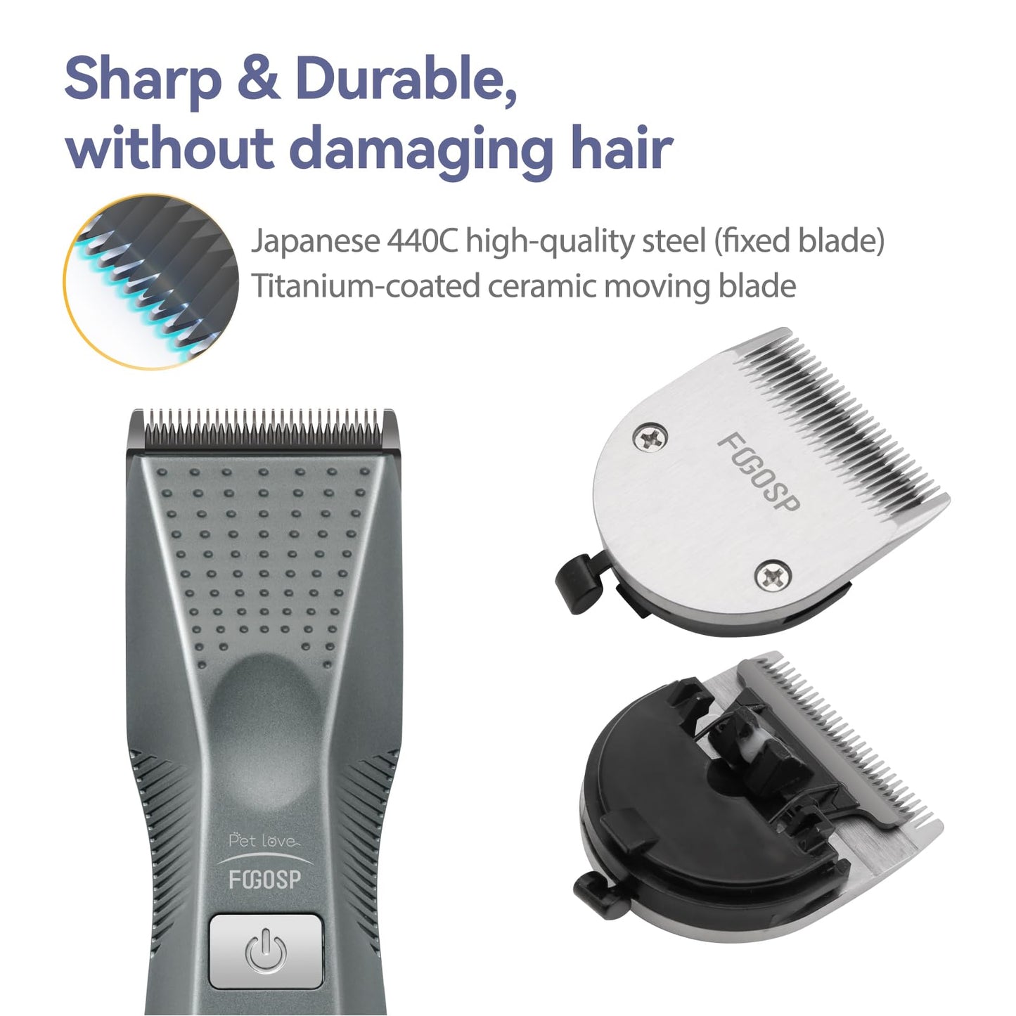 FOGOSP Cordless Dog Grooming Clippers More Than 12H Run Time 3-Speed Professional Pet Clippers for Grooming Heavy Duty Thick Hair Detachable Carbonized Steel Blade Low Noise