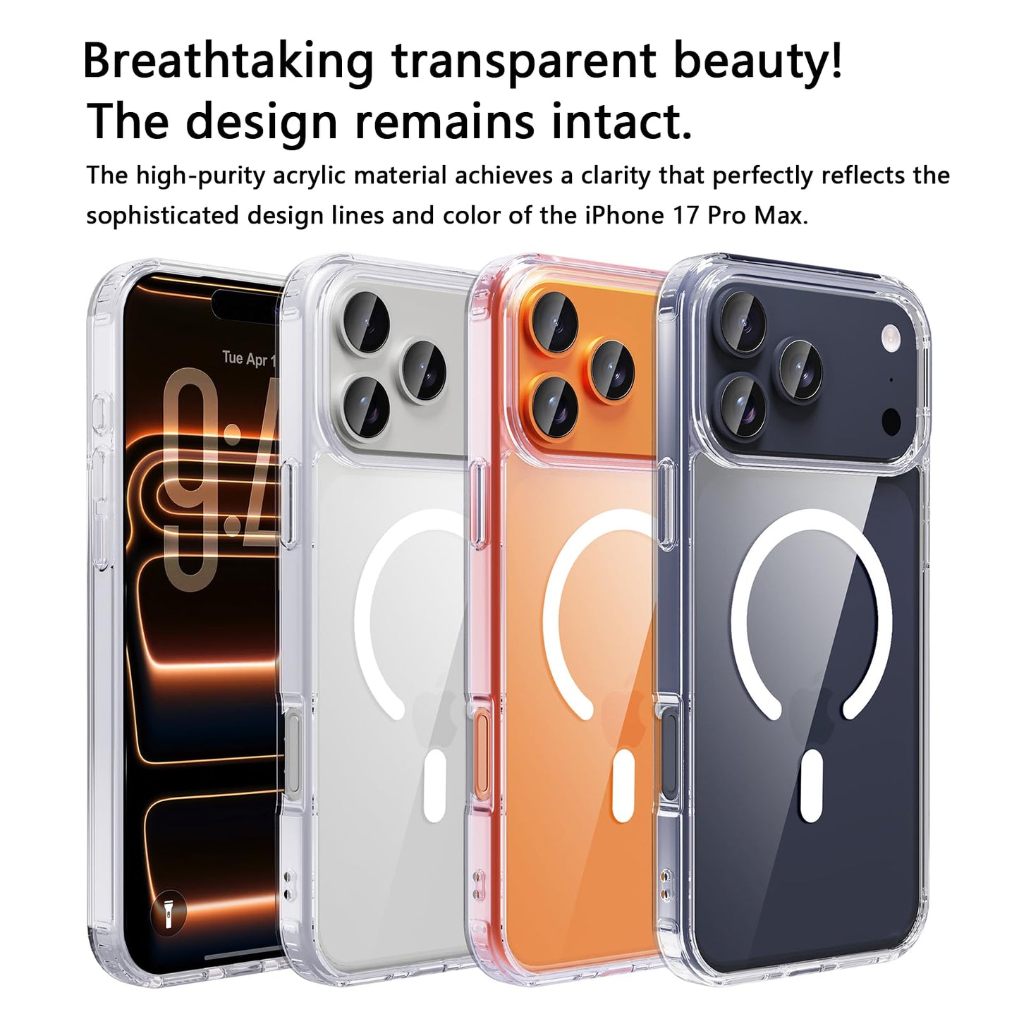 EUMADOVE iPhone 17 Pro Max Clear Case, with Screen Protector X1, Compatible with MagSafe,Anti-Yellowing (Transparent iPhone 17 pro max)