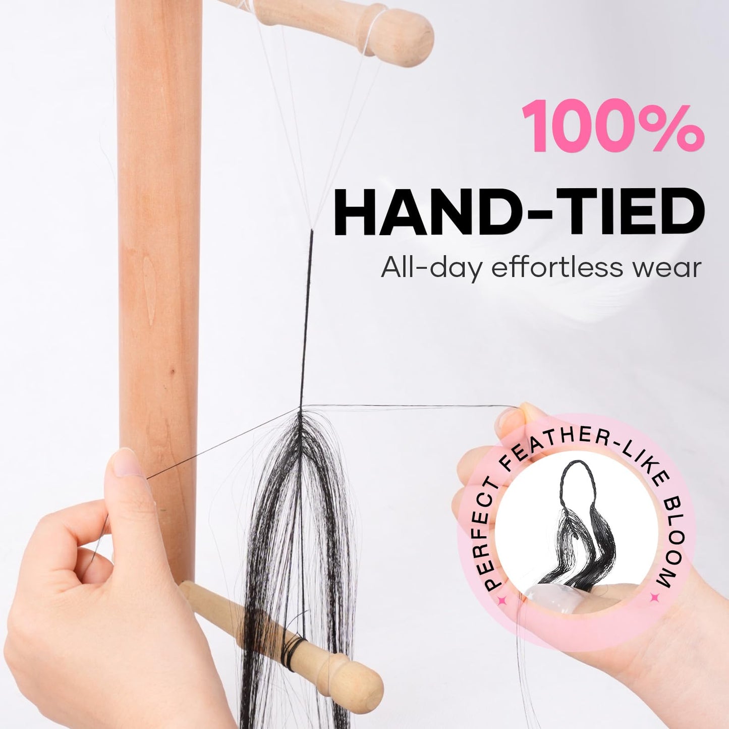 Miracle Knots Feather Crochet Hair (Deep Wave) - 20" Hand-Tied Synthetic Extensions, 150 Strands Soft Cotton Core Glue-Free Knotless Hair Pieces (Natural Black)