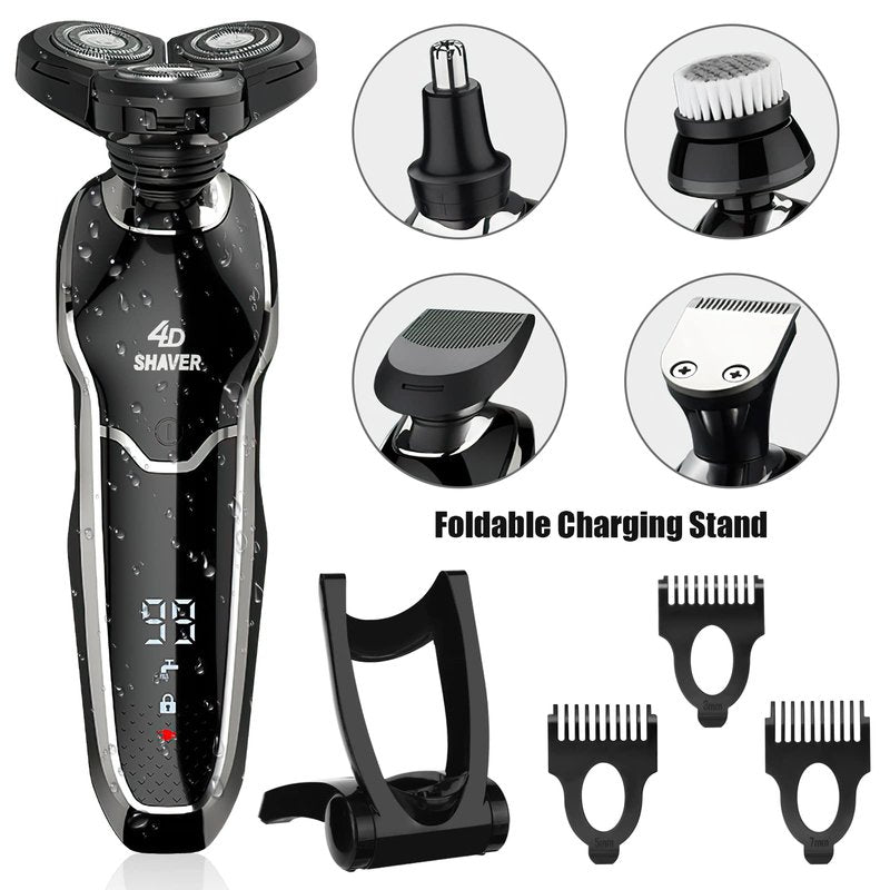 Electric Shaver Razor for Men BestMal 5 in 1 Dry Wet Mens Rotary Shavers Rechargeable Waterproof with Nose Trimmer Sideburns Hair Trimmer Face Cleaning Brush Shaving Gifts for Husband Dad Boyfriend