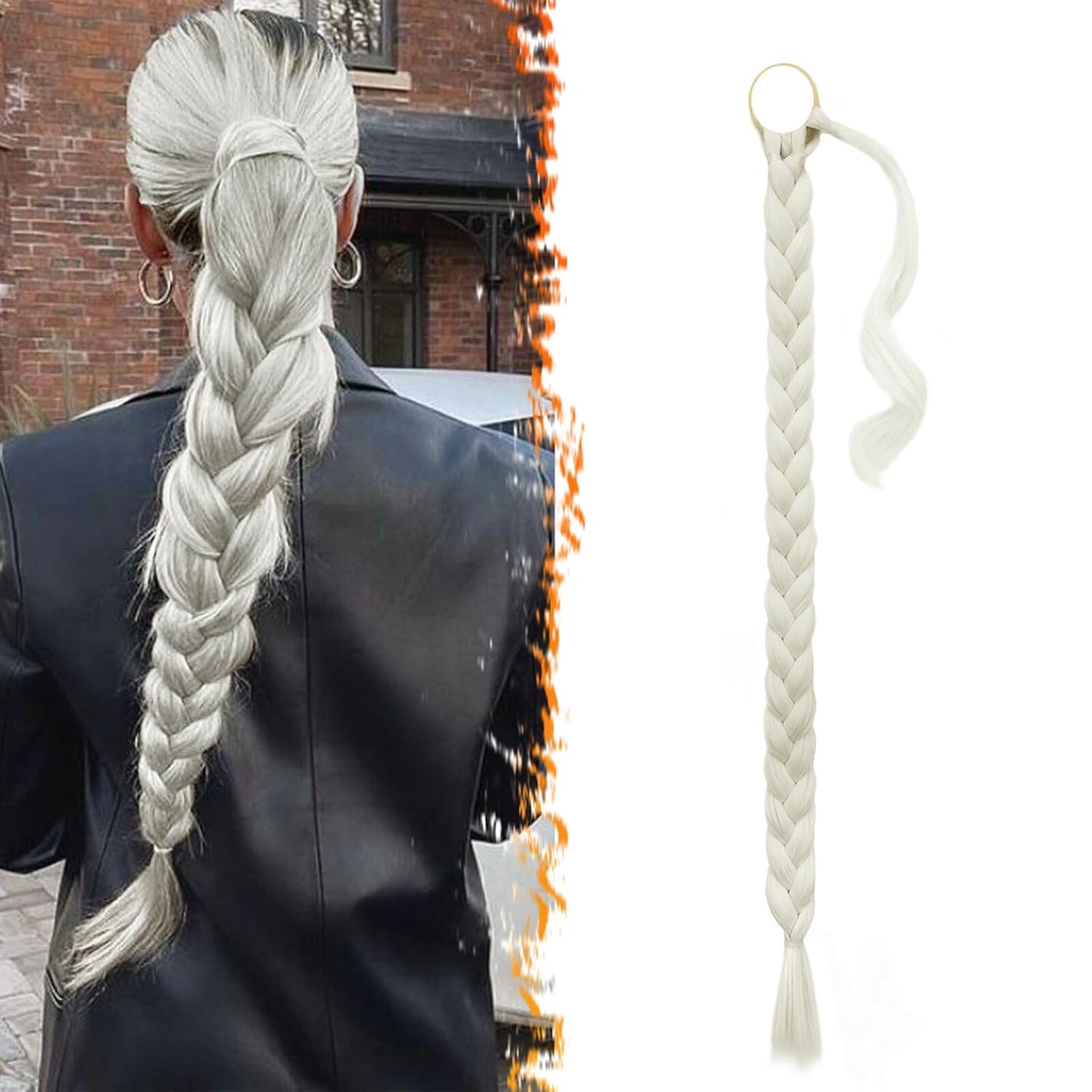 30 Inch Long Braided Ponytail Extension - Copper Red Wrap Around Hairpiece | Synthetic Hair for Women