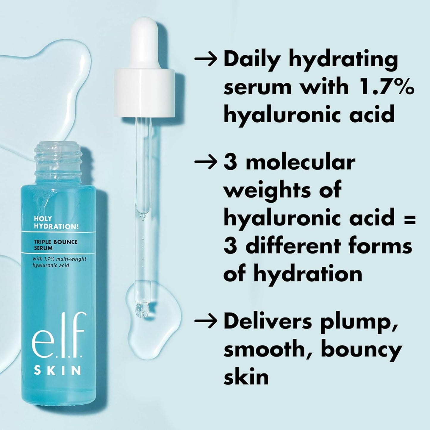 e.l.f. SKIN Triple Bounce Serum - 1.7% Hyaluronic Acid for Plump, Hydrated Skin | Vegan & Cruelty-Free