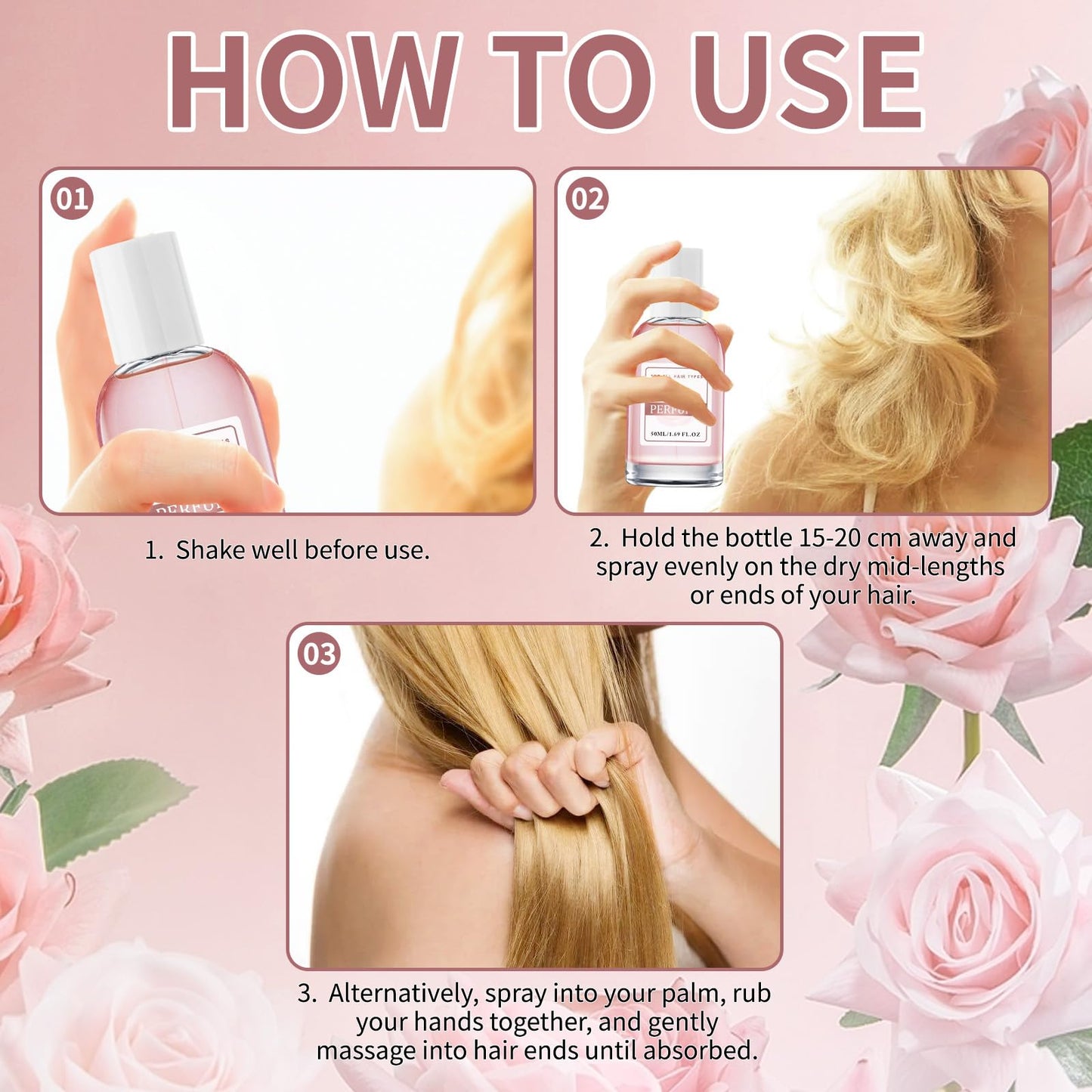 Hair Perfume for Women – Floral Rose Travel Size Hair Spray & Body Mist – Anti-Frizz, Moisturizing & Nourishing – Long-Lasting Scent for Soft, Shiny Hair, 1.7 Fl Oz/50ml