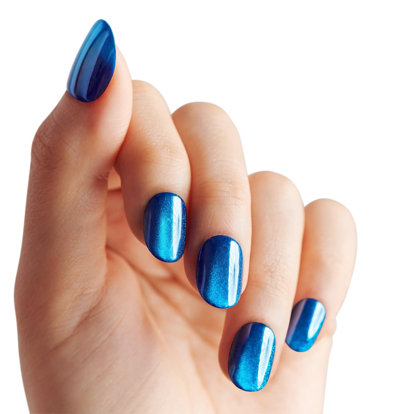 Kiss colorFX by Impress Press On Nails, Reconnect, 30 No Glue Peel and Stick Nails Kit with IMPROVED Adhesive, Blue Short Oval Pearlescent Effect, Includes Prep Pad, Manicure Stick & Mini File