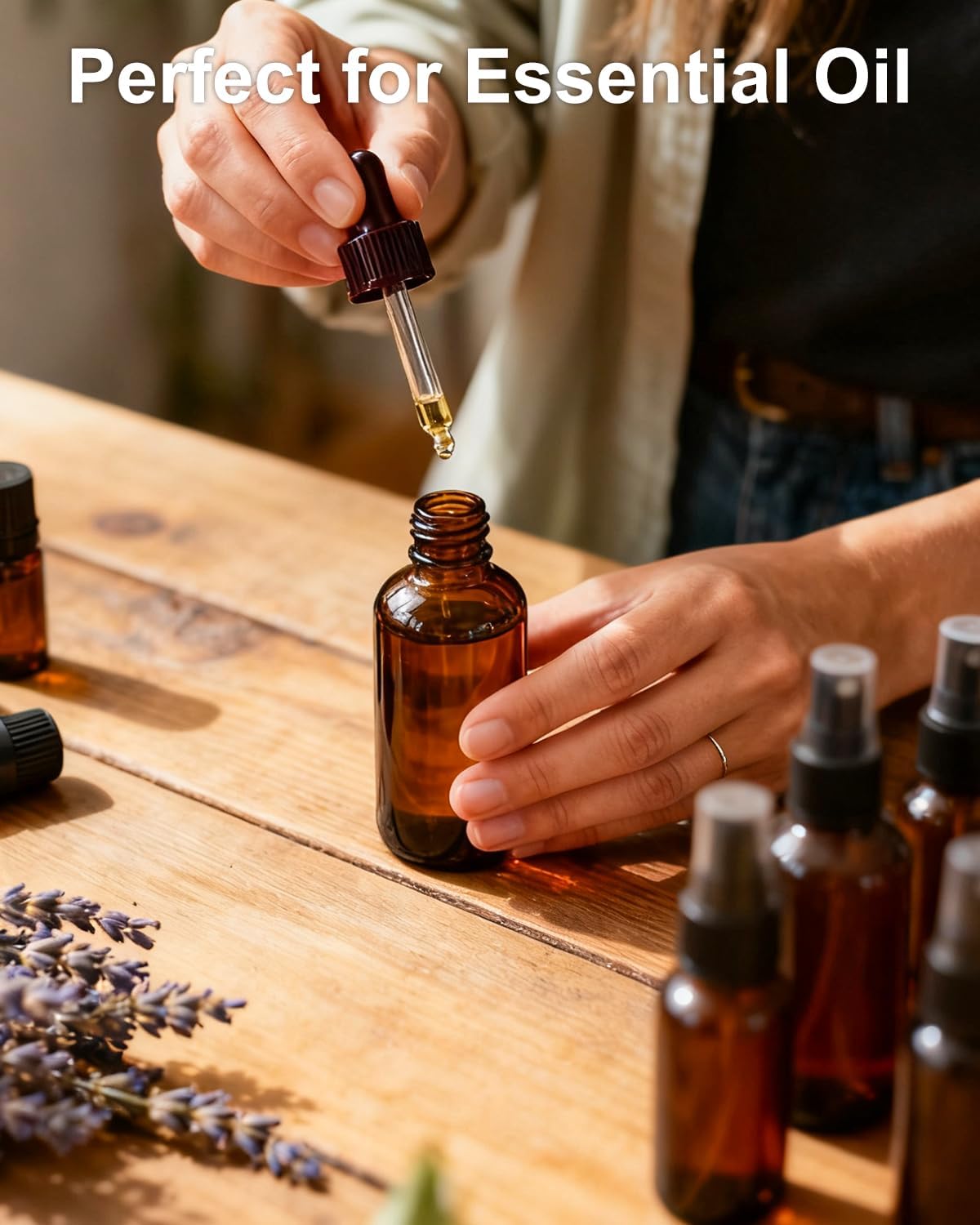 Amber Glass Spray Bottles - 35 Pack 4oz Fine Mist Refillable Containers for Essential Oils, Hair, Travel, Cleaning | Mini Size
