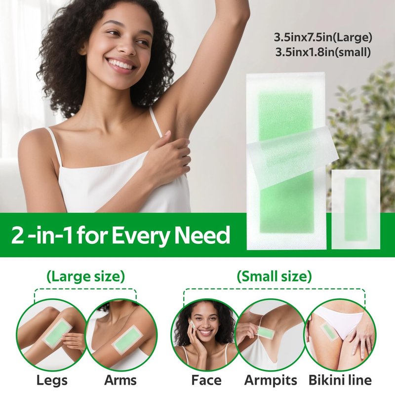 Waxfans Wax Strips for Hair Removal, 40 Counts Wax Strips for Body & 20 for Facial, Eyebrow, Easy at Home Waxing Kit for Women with Sensitive Skin, Long-Lasting Cera Depilatoria Waxing Strips (Green)