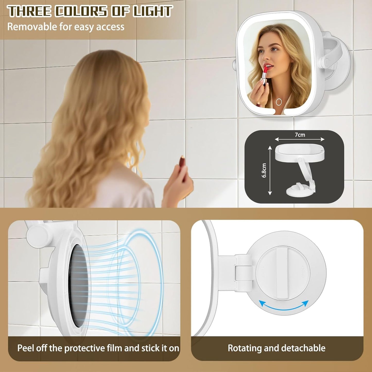 30X Magnifying Makeup Mirror - Lighted Vanity Mirror with 3 Color Modes | Dual-Sided, Suction Cup, Rechargeable, 360° Rotation