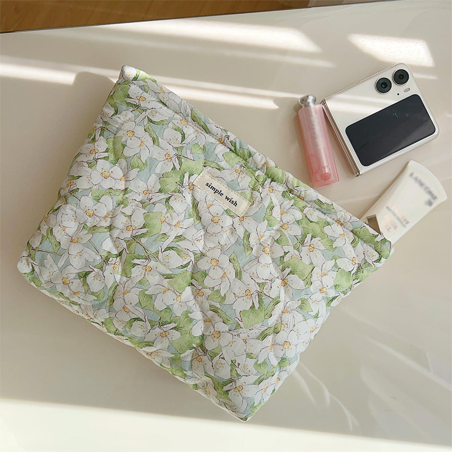 Sminra Floral Makeup Bag Large Travel Cotton Quilted Cosmetic Makeup Bag Organizer, Cute Coquette Aesthetic Zipper Portable Pouch Purse Toiletry Bag accessories