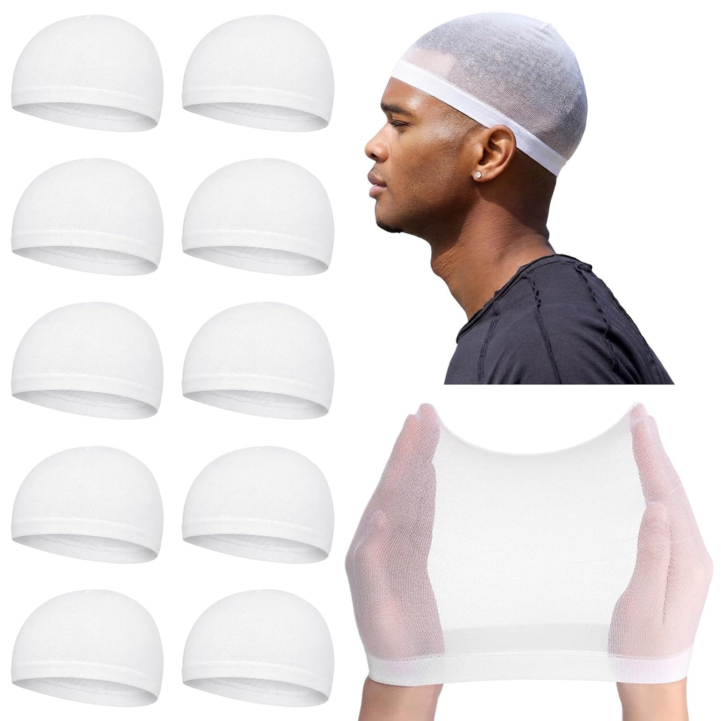 Stretchy Nylon Skull Wave Caps for Men - 10 Pcs Lightweight Beanie Set | Black