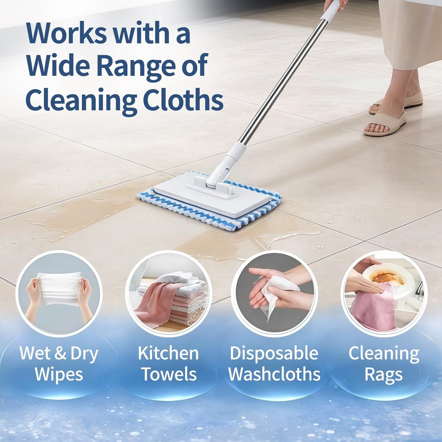 Hands-Free Flat Mop - Automatic Gripping & Self-Squeeze | Easy Cleaning Set with 5 Reusable Cloths