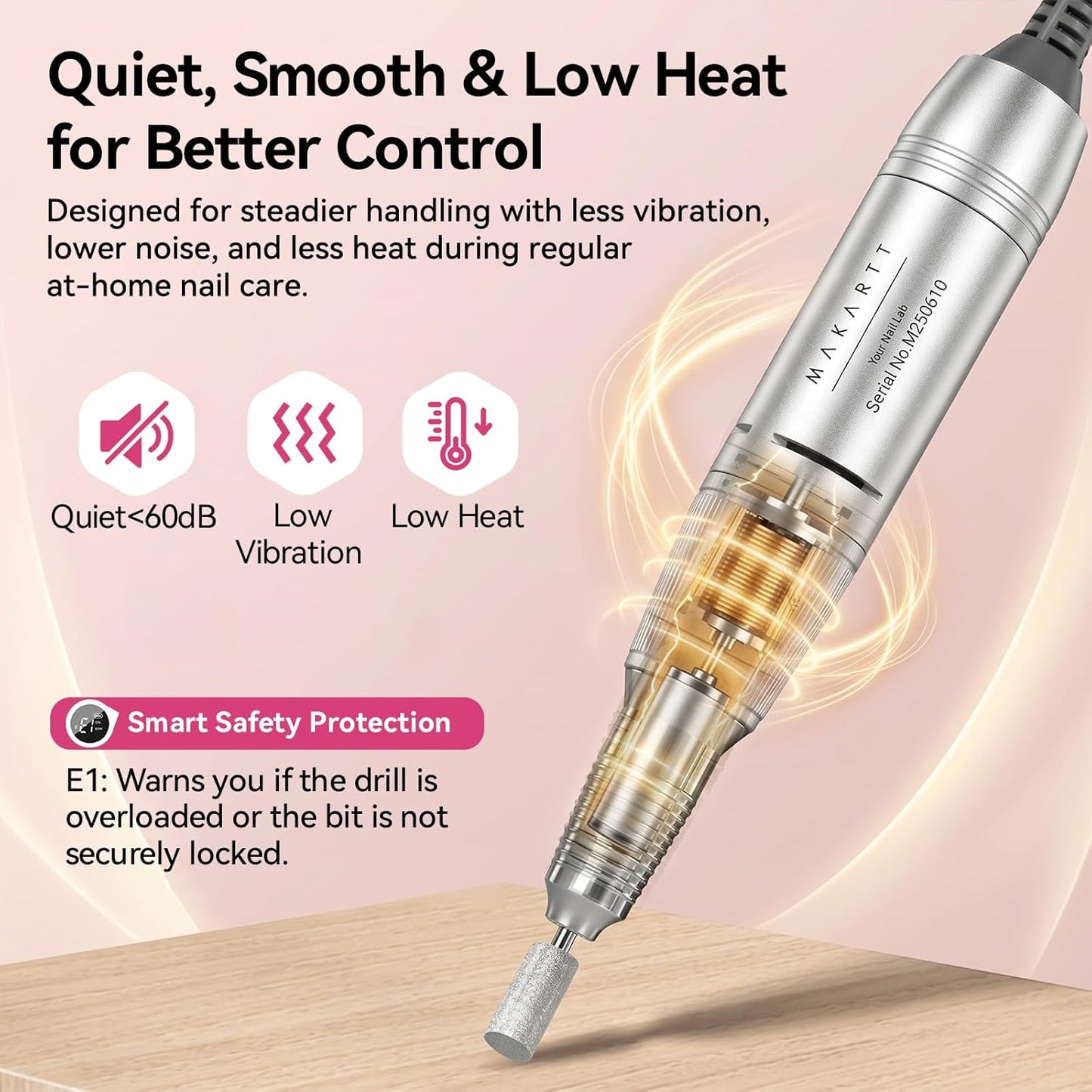 Cordless Nail Drill - Easy & Safe Electric Nail File for Beginners | Low Vibration, LCD Control, Gel Removal & Nail Care