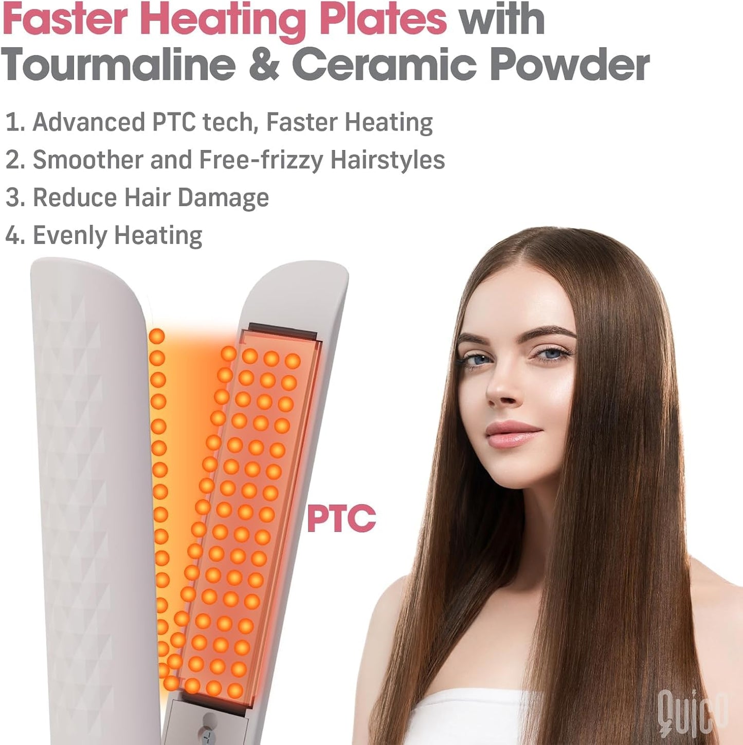 Hair Straightener | Fast Heating Ceramic Flat Iron for Women - 320℉-450℉, Auto-Off, Pink