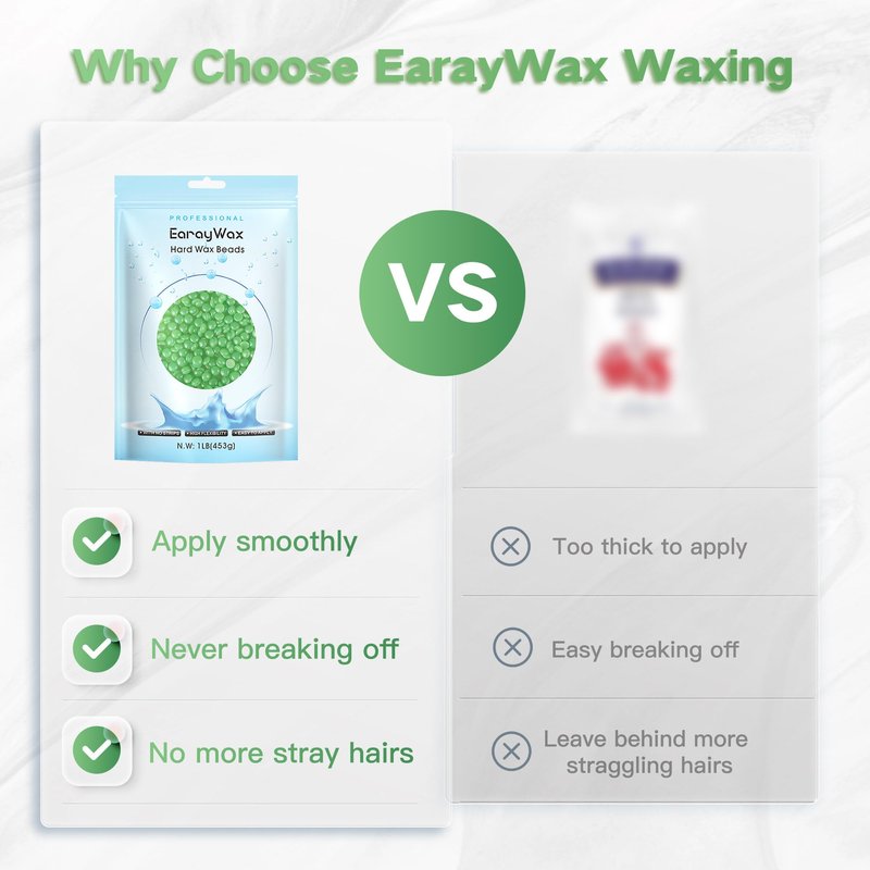 EARAYWAX Hard Wax Beads for Hair Removal, 1lb Brazilian Coarse Waxing for Full Arms, Armpit, Bikini, Eyebrow, Face, Legs, Sensitive Skin, At-Home Wax Melts for Women Men