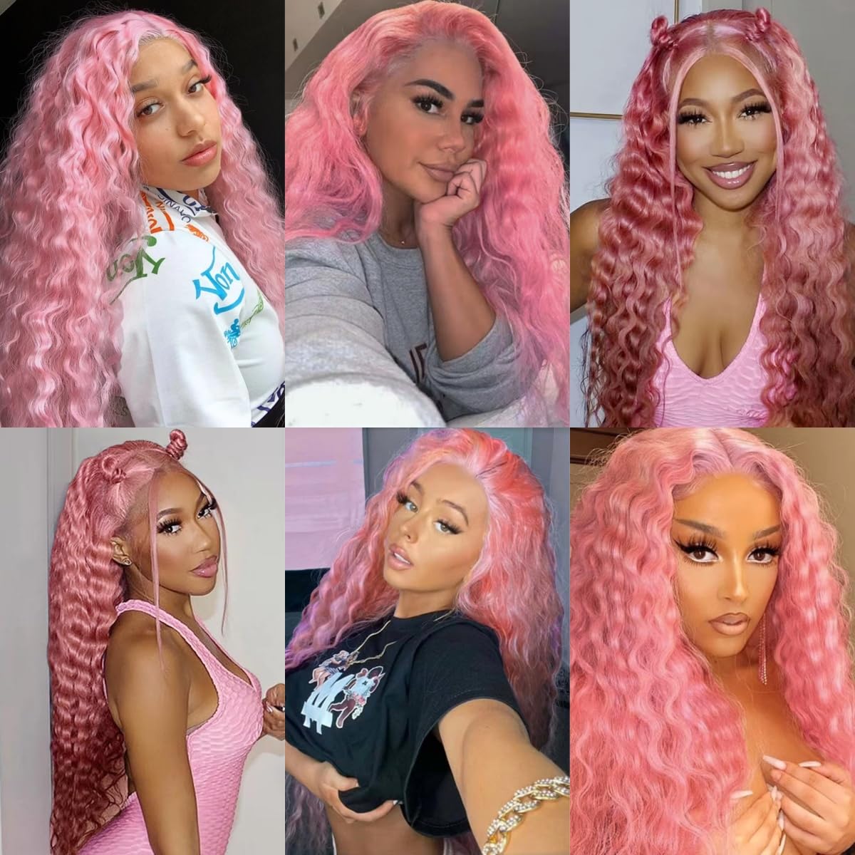 Pink Bundles Human Hair Deep Wave Bundles 16 18 20 Inch Deep Wave Bundles Unprocessed Brazilian Virgin Hair Deals Quick Weave Hair Extensions 3 Bundle 50 Gram Per Bundle
