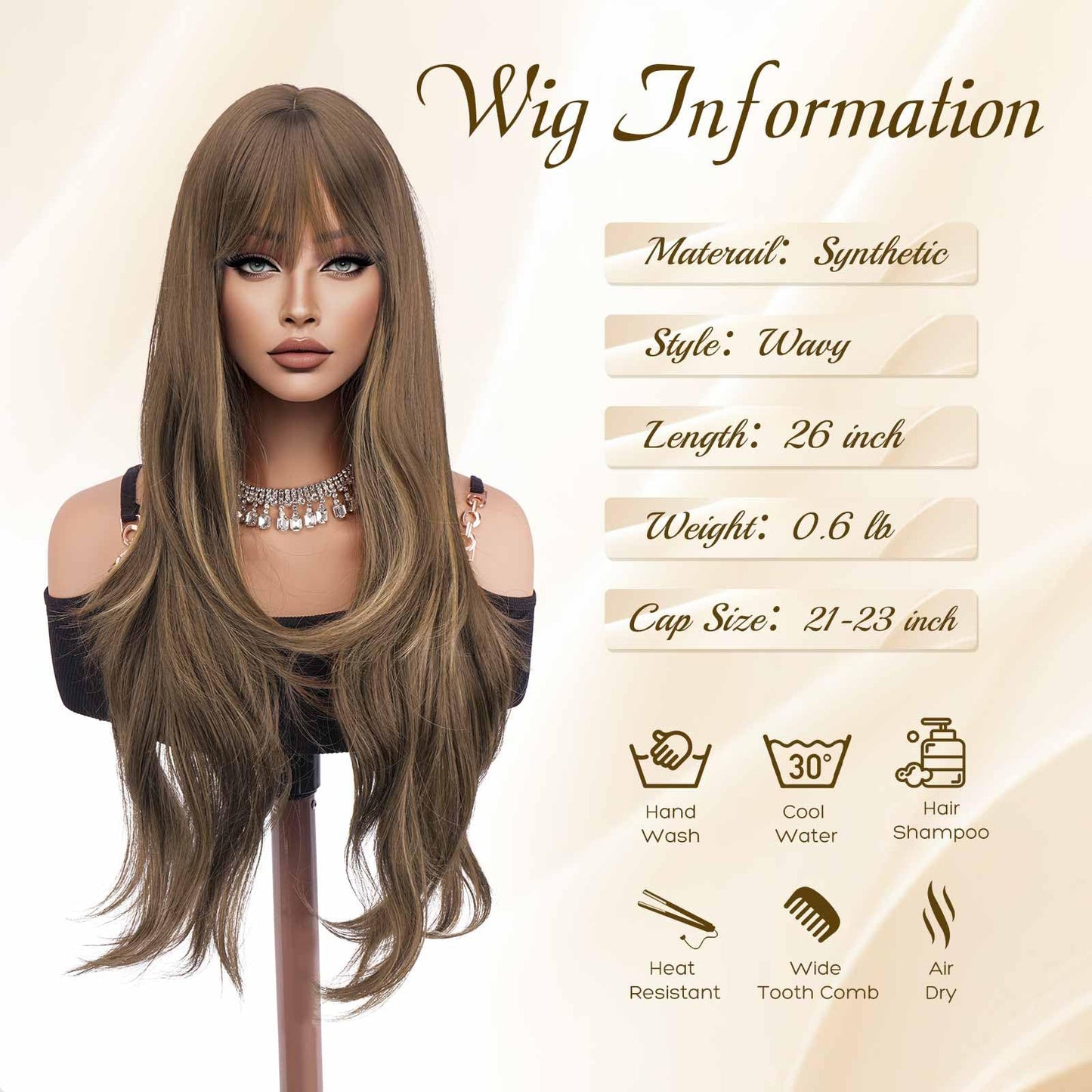 Haloo Blonde Brown Wigs with Bangs - Long Layered Natural Looking Synthetic Heat Resistant Wavy Hair Wigs for Women Daily Party, 26 Inch Blonde Mixed Brown