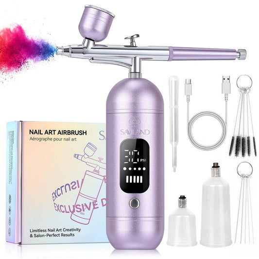SAVILAND Salon-Perfect Results 30PSI Airbrush Kit: 3 Adjustable Air Pressure Options Portable Airbrush for Nails with Screen Creative Without Limits for Nail & Model Painting