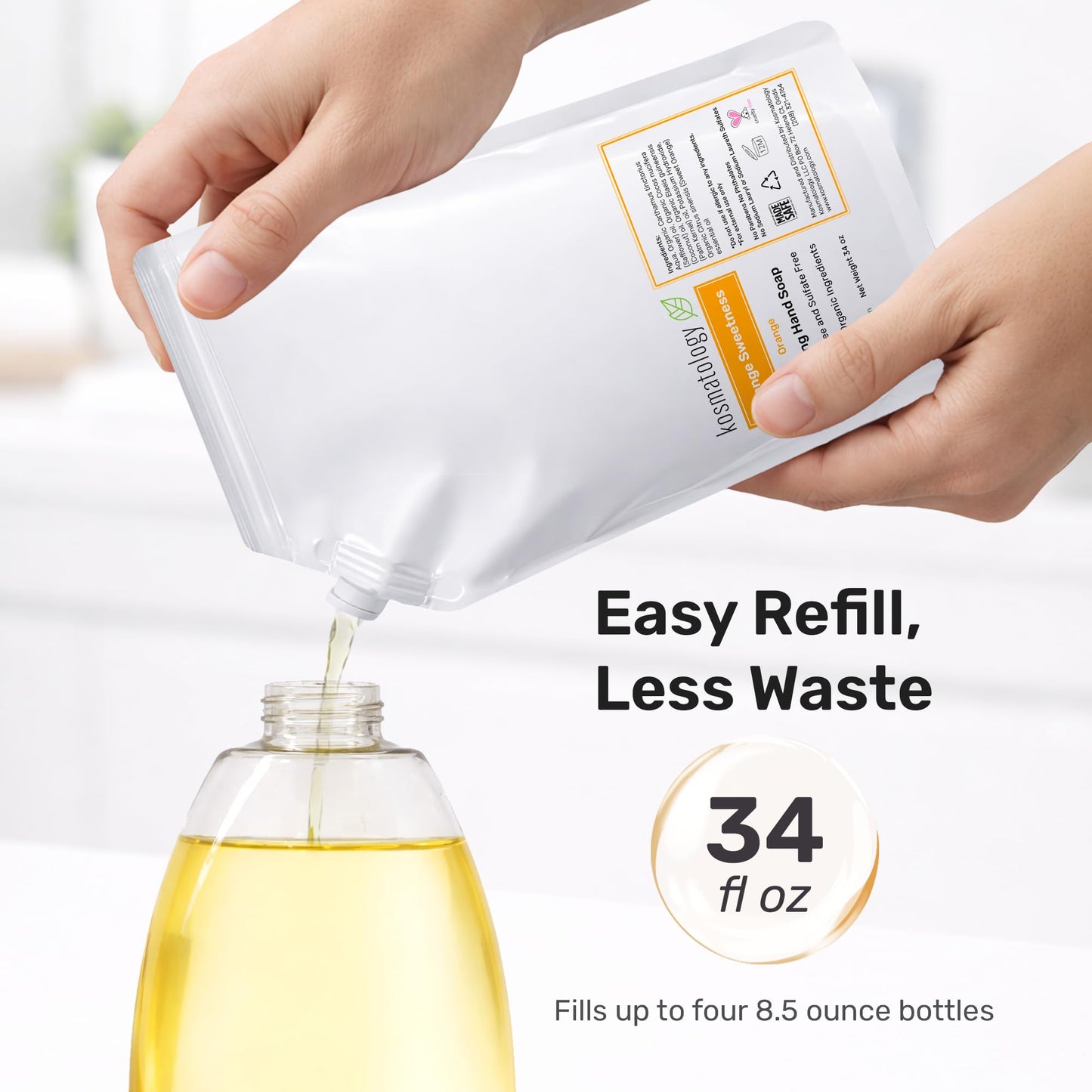 kosmatology Organic Foaming Hand Soap Refill | Orange Sweetness Moisturizing Hand Wash | Clean Ingredients, Infused with Essential Oils (34 fl oz)