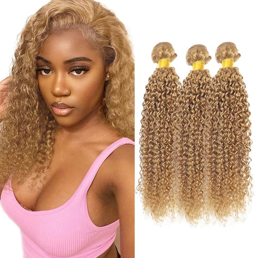 Blonde Bundles Human Hair 27 Kinky Curly Bundles Honey Blonde Bundle 20 20 20 inch #27 Wet and Wavy Human Hair Bundle 300g