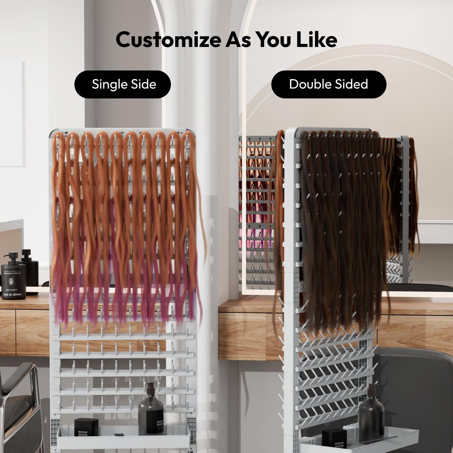 Sunnacate 280 Pegs Braiding Hair Rack with Tray and Tools, Height Adjustable, 2-Side Braid Rack with Wheels, Standing Braider Hair Stand Separator Extension Holder Perm Accessories for Salon Home