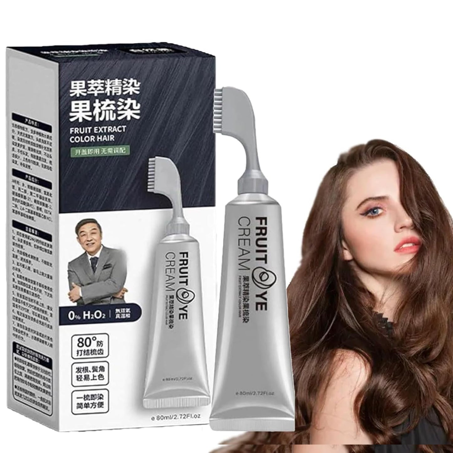 Natural Black Fruit Hair Dye Cream - Dark Brown Grey Coverage for Men & Women
