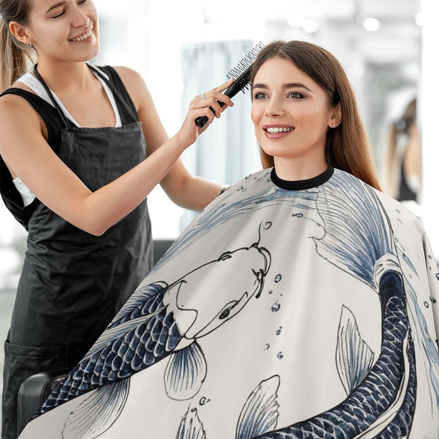 Professional Barber Cape Unisex Haircut Cape with Adjustable Neck Closure Koifish Fish Yin Yang