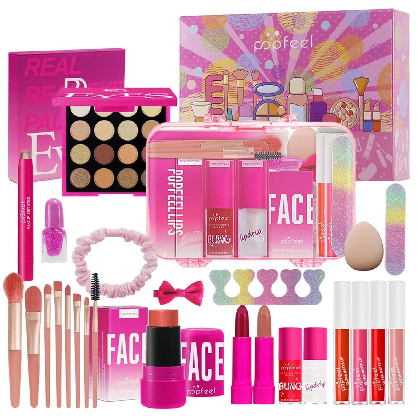All-in-One Makeup Kit for Women - Hot Pink Essential Bundle with Eyeshadow, Lipstick, Blush & Foundation | Perfect Mother's Day Gift