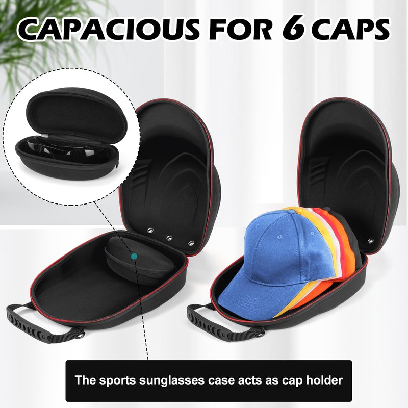 Yewltvep Hard Baseball Hat Case+Sunglass Storage, Hat Carrier Travel Case Hat Storage for 6 Baseball Caps Organizer Protect with Adjustable Shoulder Strap, Perfect for Traveling and Home Storage