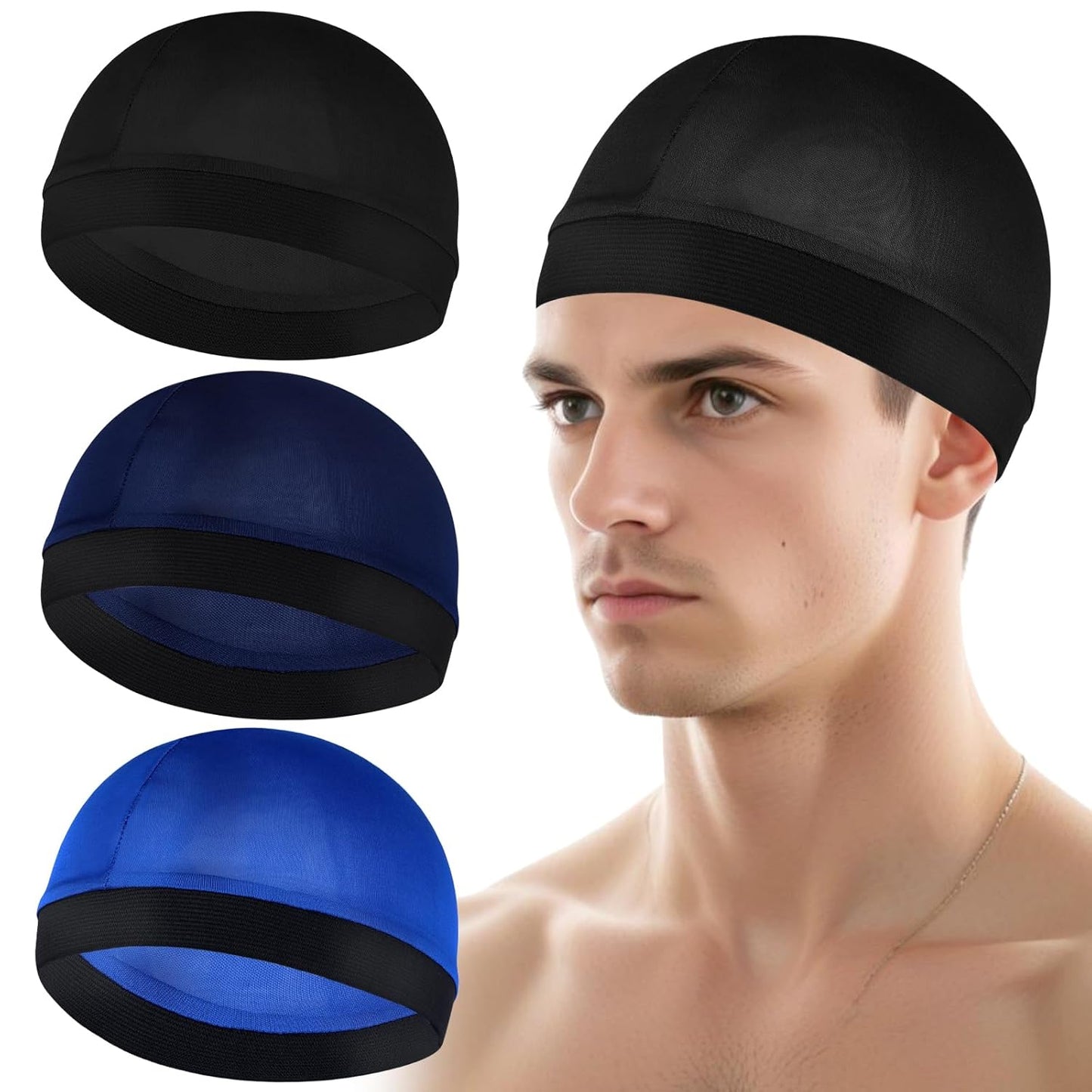 Silky Satin Wave Caps - 3 Pcs Soft Breathable Hair Wraps | Unisex Shower Bonnet for Sleep & Style
