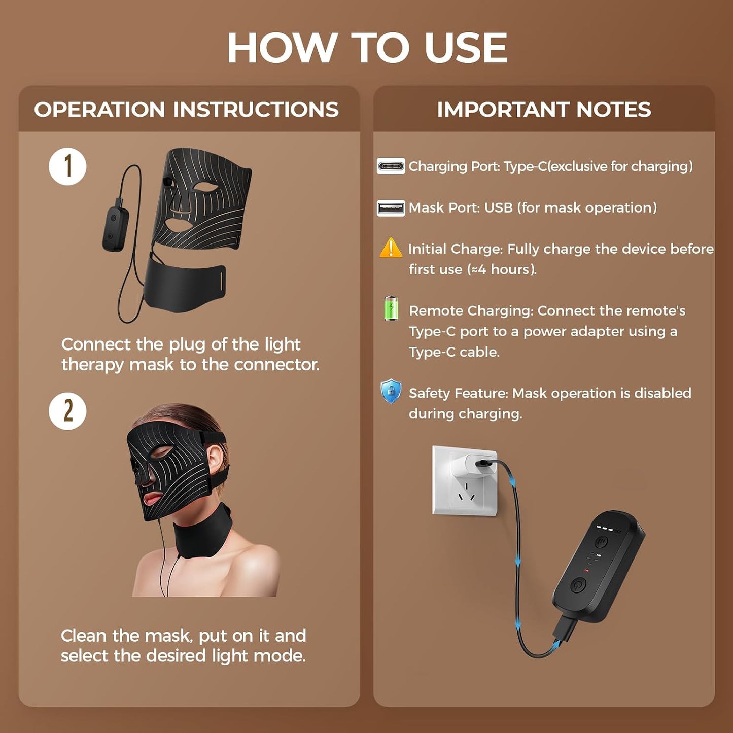 Red Light Therapy Face Mask - 3-in-1 LED Device with Neck Attachment, Rechargeable & Timer Function