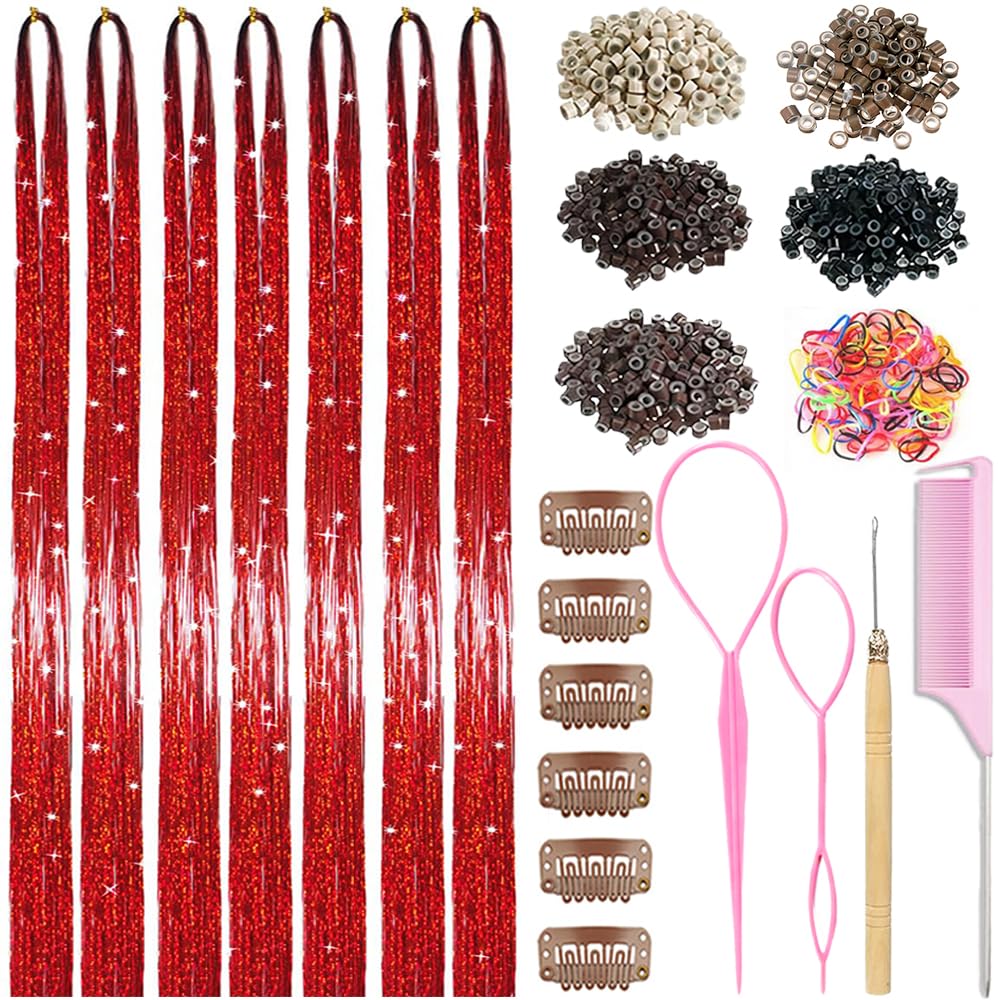 Hair Tinsel Kit - 48 Inch Holographic Glitter Strands for Party & Cosplay | Heat Resistant Bronze Gold