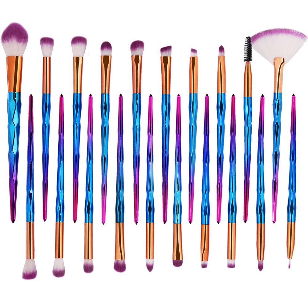 Cosmetic Makeup Brush Set - 20-Piece Eye Shadow, Eyeliner & Foundation Sponges | Purple