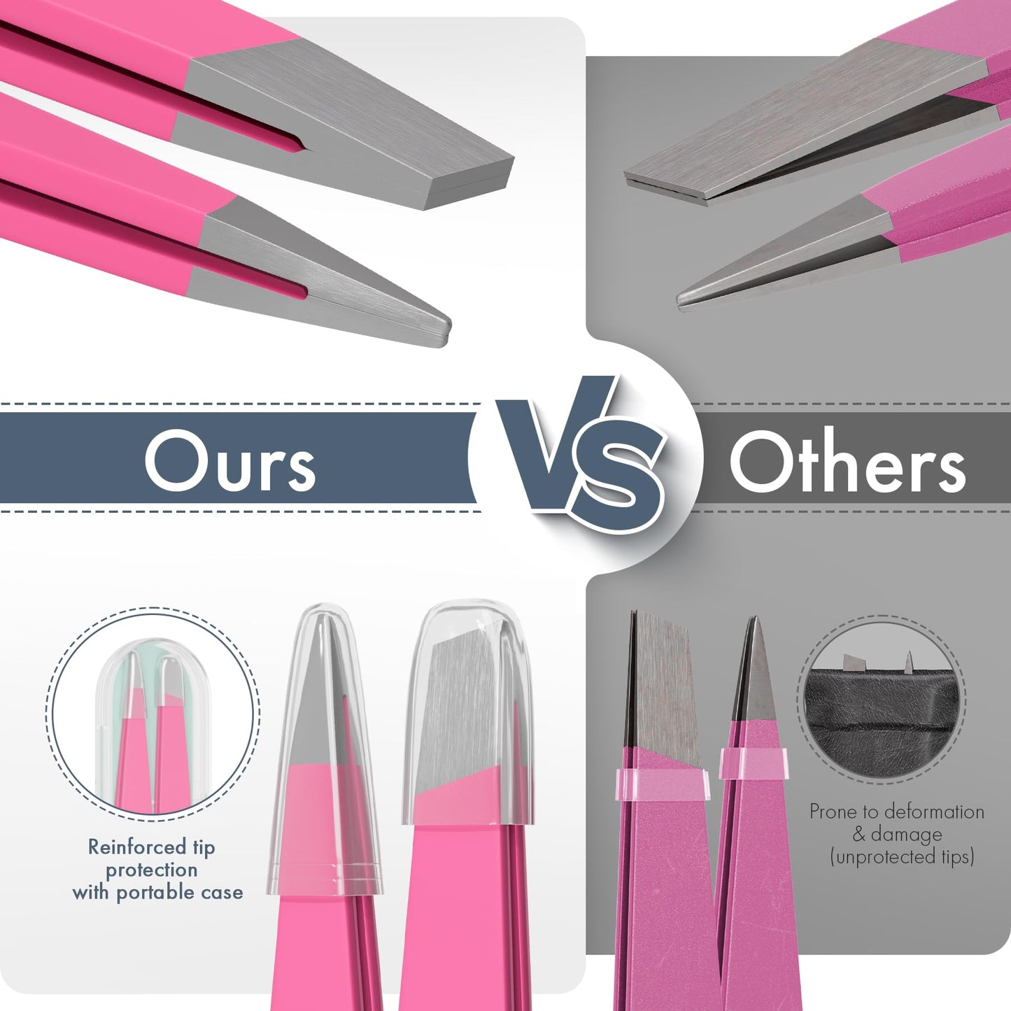 EZ2LIVE Tweezers for Women Facial Hair, Slant & Pointed Tweezers for Eyebrows, Ingrown Hair, Splinter Removal, 2 Pack Tweezer Set, Professional Stainless Steel Eyebrow Tweezers for Men and Women, Pink