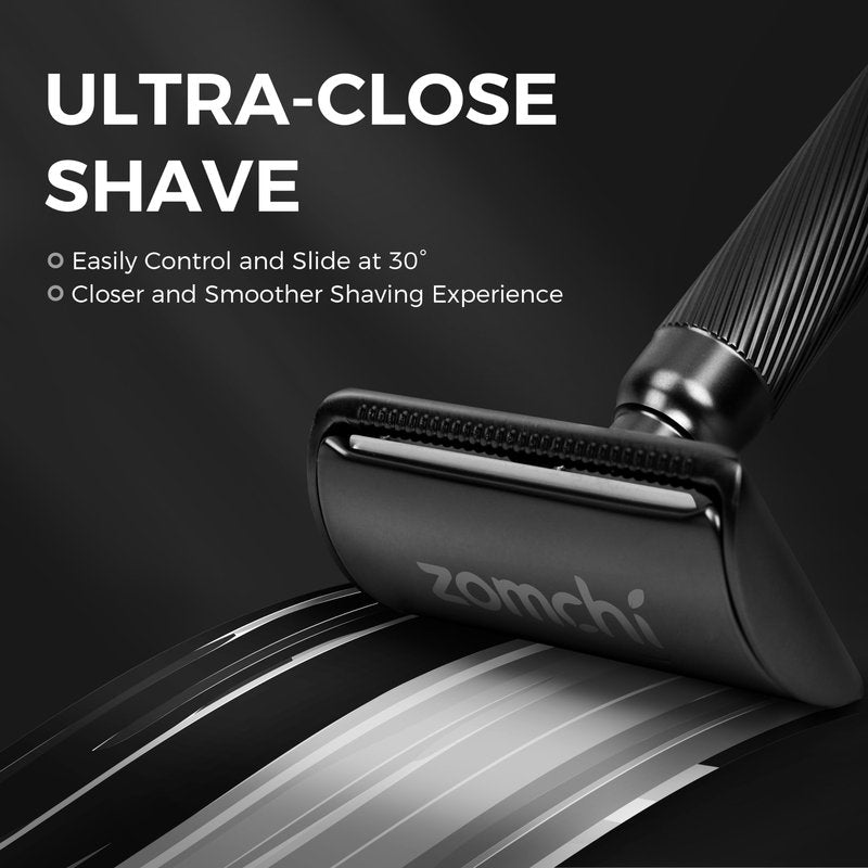 ZOMCHI Safety Razor for Men with 10 Safety Razor Blades, New Version 2.0 Reusable Metal Razor for Men & Women, Single Blade Razor - Matte Black