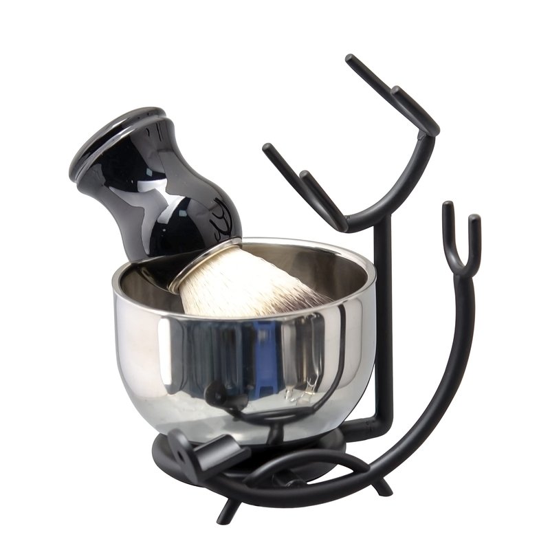 Grandslam Shaving Brush and Bowl Kit for Men, 3 in 1 Shaving Brush Set, Stainless Steel Shaving Bowl and Stand, Shaving Kit for Men