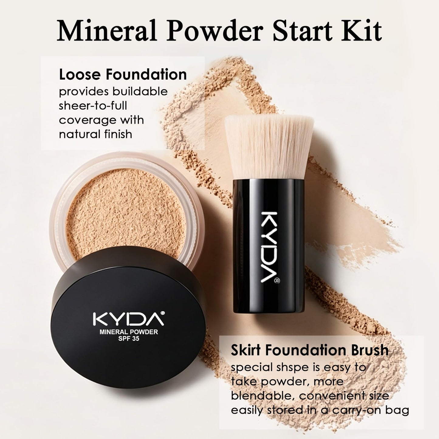 Mineral Powder Foundation, SPF 35 Loose Powder Foundation, Natural Glow Skin-improving Mineral Foundation for Mature Skin, Sheer to Full Buildable Coverage, Reduce Shine, 0.28 oz, Medium Beige
