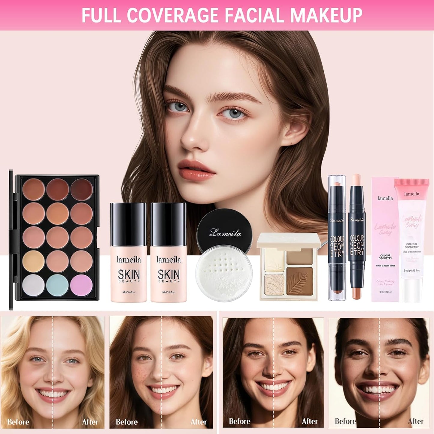 All-in-One Makeup Kit for Women - Complete Gift Set with Eyeshadow Palette, Foundation, Eyeliner & Brushes | Ideal for Teens & Girls