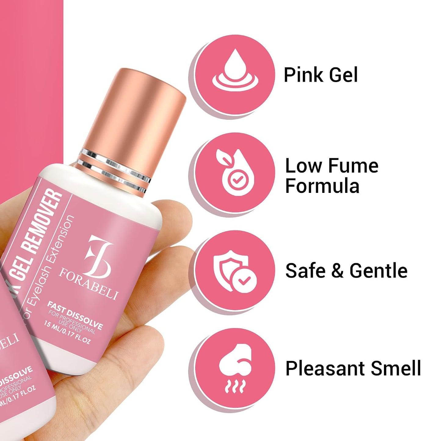 Pink Gel Lash Remover for Eyelash Extensions - Fast Acting 60s Dissolution | Professional Glue Remover | 15ml