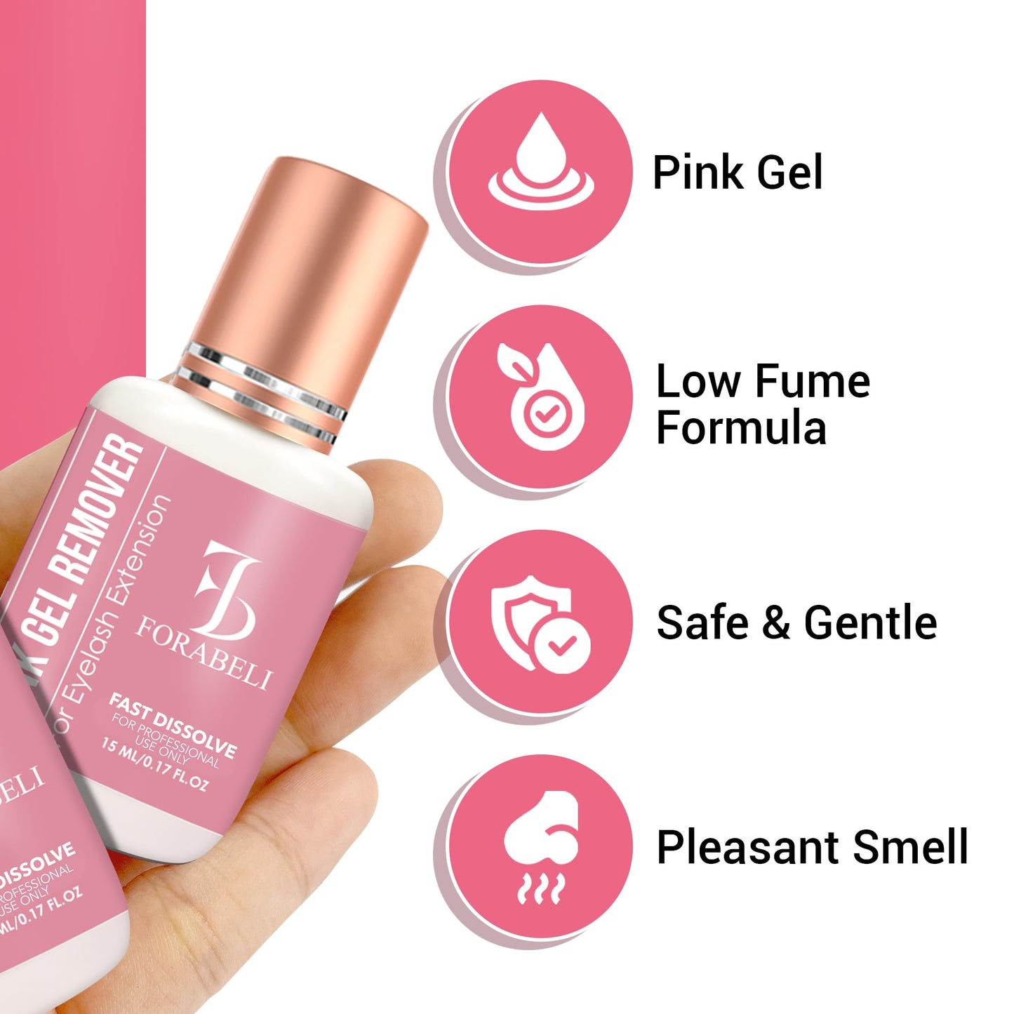 FORABELI Pink Gel Lash Remover for Eyelash Extensions | Fast Acting 60s Dissolution | High Visibility Professional Glue Remover | Gel Type Adhesive Remover | 15ml