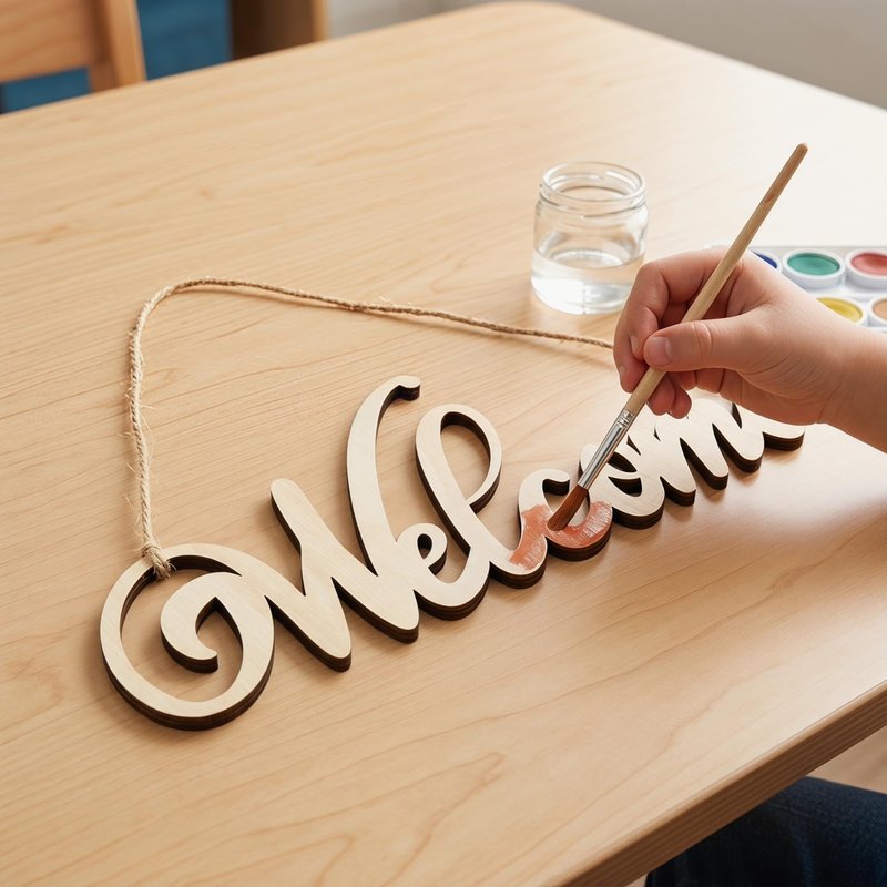 Didiseaon 4Pcs Unfinished Wood Cutout Welcome Sign Blank Wooden Word Letter Wreath Craft Supply Front Door Wall Art Hanging Plaque Home Room Decor DIY Paint Project Board Studio Artist Child 11 Inch
