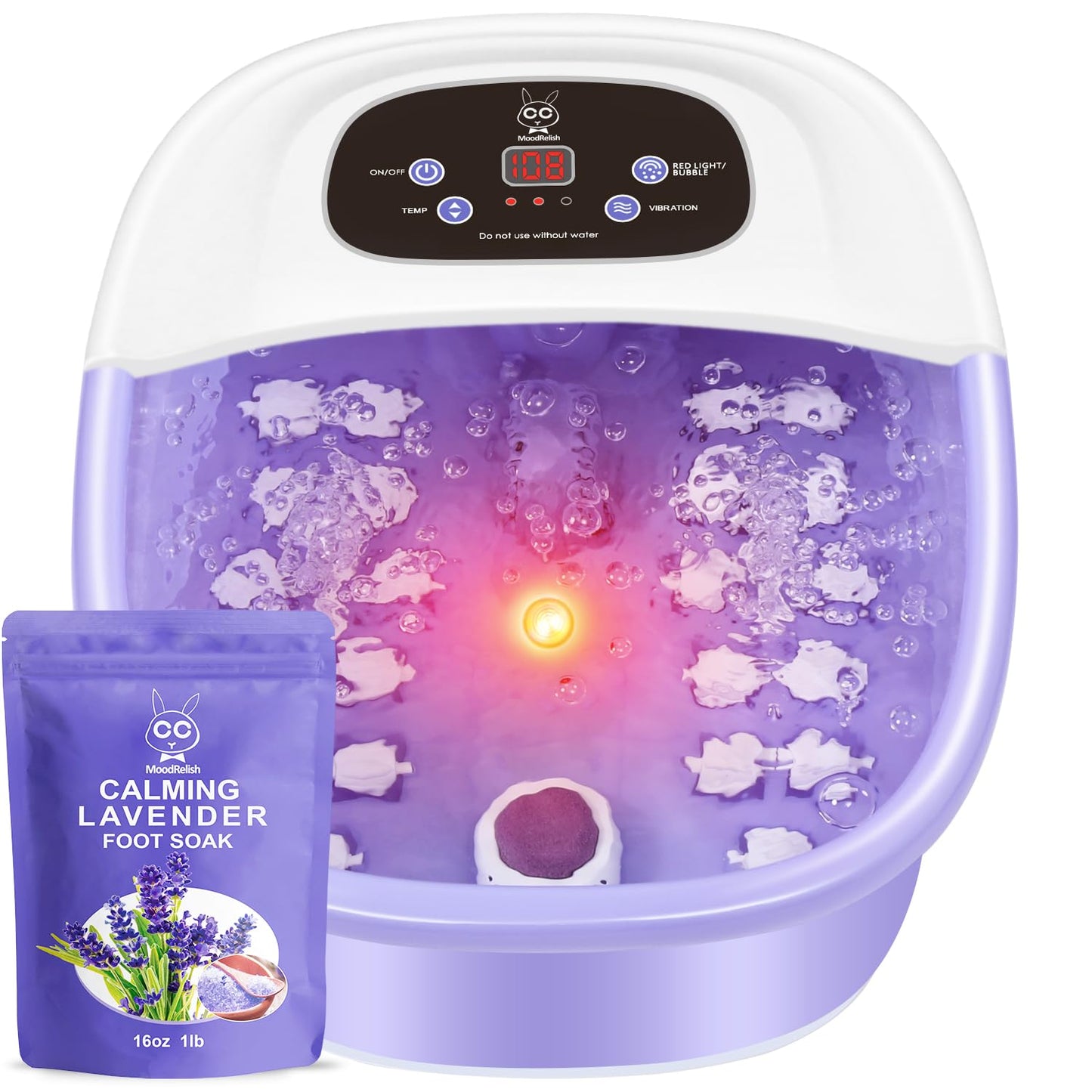 Foot Spa Bath Massager with Heat & Vibration | 22 Massage Rollers, Calming Lavender Epsom Salt, Adjustable Temp - Pink