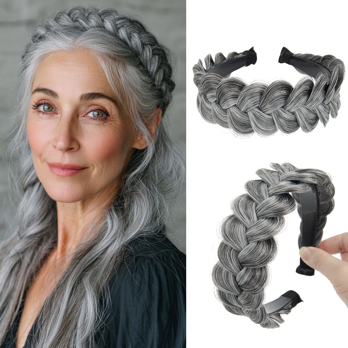 Braided Headbands for Women - Handmade Synthetic Hair Hoops with Teeth | Sand Color, 1PC