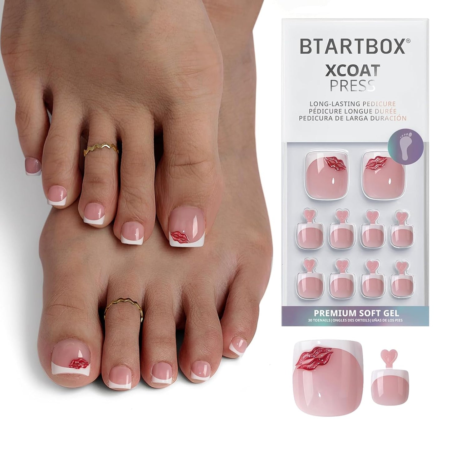 French Tip Press On Nails - Sunprint Dress | Lamp-Curable 4-Week Wear, Pink Short Almond, 16 Sizes, 32 Nails Kit