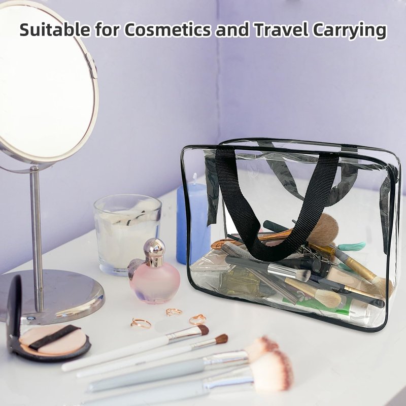 GEMLORD Large Clear Cosmetic Organizer - 12 Piece Makeup Bag Set | PVC Travel Toiletry Bags with Zipper and Handle
