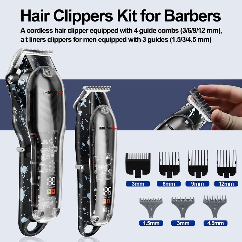 HIENA PRO Hair Clippers for Men T Liners Hair Trimmer Set, Professional Cordless Rechargeable Barber Hair Cutting Kit with LED Display,Gifts for Men